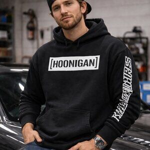 Hoonigan x Kill All Tires Black Graphic Racing Cars Pullover Hoodie (Size L)